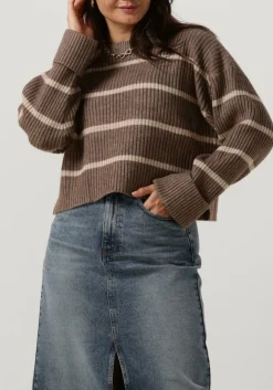 CO'COUTURE trui row stripe box crop knit beige Online