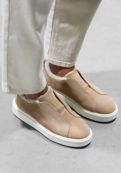 SANTONI lage sneakers sue vacht slipon beige