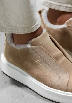 SANTONI lage sneakers sue vacht slipon beige