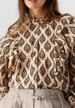 SUMMUM blouses longsleeve blouse print brodery beige Discount