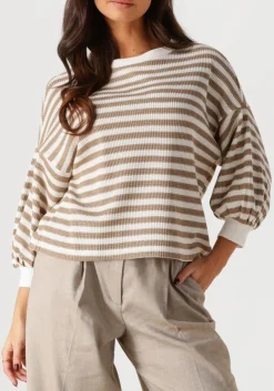 SUMMUM sweater jersey sweater waffle lurex stripe beige Outlet