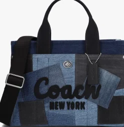COACH e handtas patchwork denim cargo tote blauw Outlet