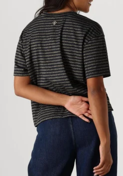 SUMMUM e top shortsleeve top lurex rib stripe blauw New