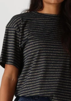 SUMMUM e top shortsleeve top lurex rib stripe blauw New