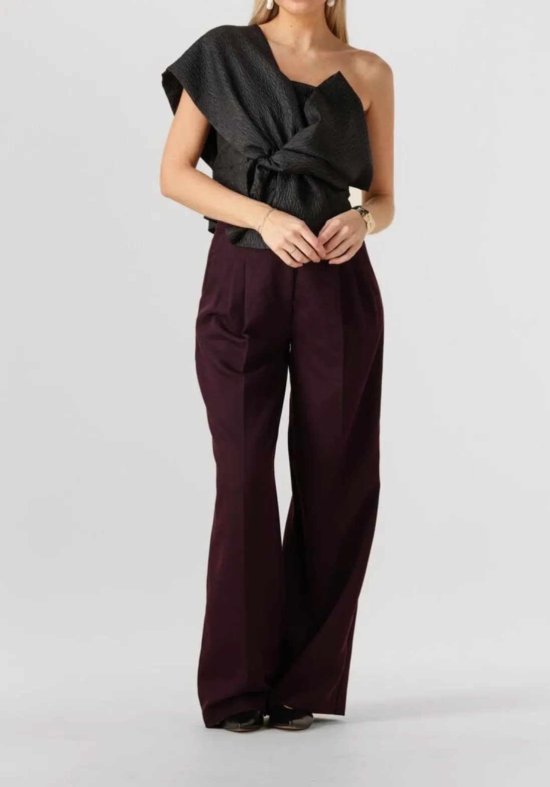 CO'COUTURE wijde broek almira pleat long pant bordeaux Outlet