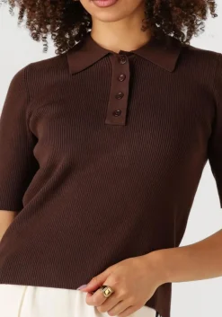 HAUTE L'AMITIÉ e haute l'amitié t-shirt piccolo ss polo rib knit bruin New