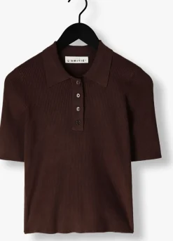 HAUTE L'AMITIÉ e haute l'amitié t-shirt piccolo ss polo rib knit bruin New