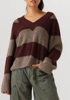 MOS MOSH e trui mmtaci stripe ls v-neck knit bruin Sale