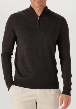 PROFUOMO e trui pullover half zip merino bruin Clearance