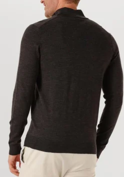 PROFUOMO e trui pullover half zip merino bruin Clearance