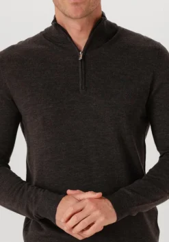 PROFUOMO e trui pullover half zip merino bruin Clearance