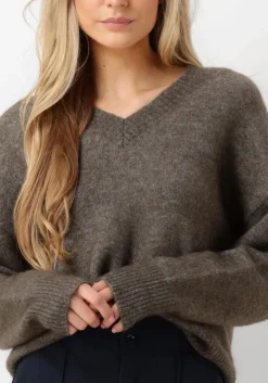 SECOND FEMALE e trui brook knit loose v-neck bruin Outlet