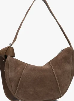 SHABBIES e schoudertas platamini oiled suede bruin Outlet