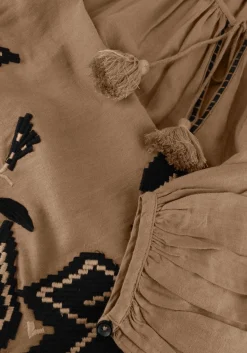 SUMMUM e midi jurk dress linnen heavy embroidery bruin Hot