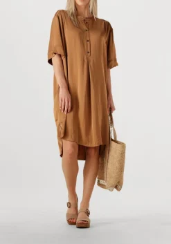 SUMMUM e midi jurk dress silky touch bruin Sale