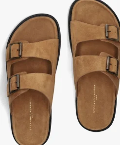 STEFANO LAURAN slippers 2 gesp bio slipper 1 cognac