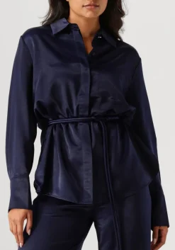 DANTE6 e blouses joni belted oversized shirt donkerblauw