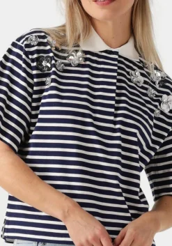 DANTE6 e t-shirt titan embellished polo shirt donkerblauw Outlet