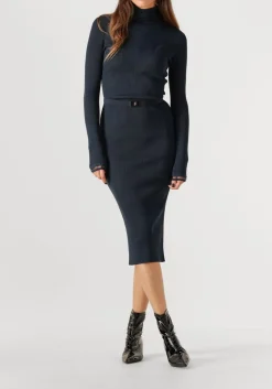 ELISABETTA FRANCHI e midi jurk knitted dress with belt donkerblauw