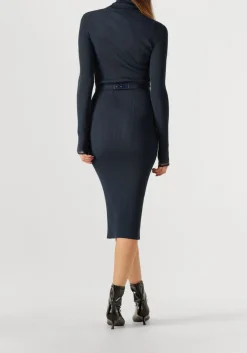 ELISABETTA FRANCHI e midi jurk knitted dress with belt donkerblauw
