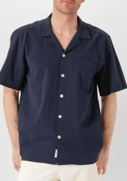FORÉT e forét casual overhemd hush seersucker ss shirt donkerblauw New
