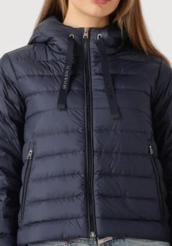 WOOLRICH e leren jas quilted hooded jacket donkerblauw Sale