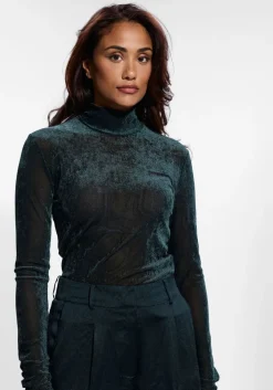 DANTE6 e top olya velvet layering mesh top donkergroen Hot