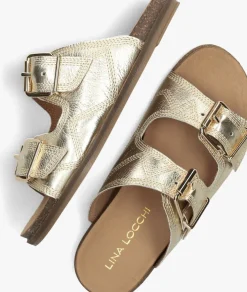 LINA LOCCHI en slippers led 2 band slipper met stiksels goud Best