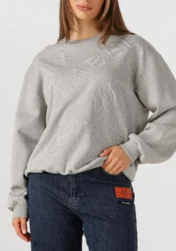 ALIX THE LABEL grijze trui ladies knitted text patches sweater grijs Hot