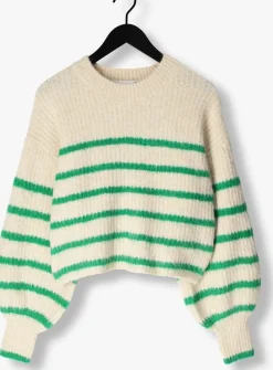 CO'COUTURE e trui coralie crop stripe o-knit groen