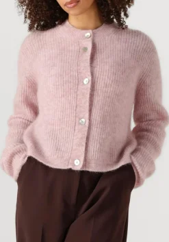 SECOND FEMALE vest andrea knit rib ls cardigan roze Outlet