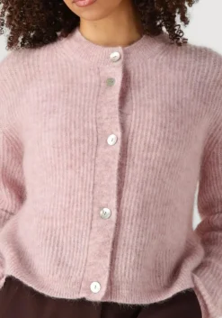 SECOND FEMALE vest andrea knit rib ls cardigan roze Outlet