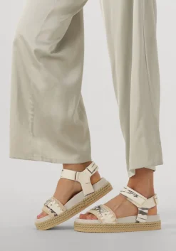 MOU te platte sandalen rope sandal black h strap wit Outlet