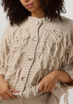 SUMMUM te vest cardigan 3/4 sleeve fringe knit wit Online