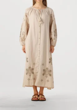 SUMMUM maxi jurk long dress linen heavy embroidery zand Sale