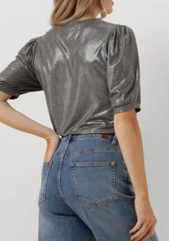 SUMMUM en top rond neck top metallic coated jersey zilver Outlet