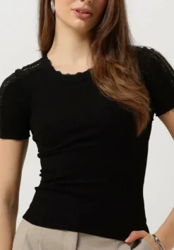 ROSEMUNDE e t-shirt benita silk t-shirt w/ lace zwart
