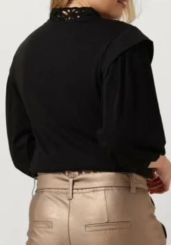 SUMMUM e top jersey top 3/4 sleeve jersey and embroidery mic zwart Sale