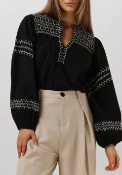 SUMMUM e top top embroidered cotton poplin zwart Clearance
