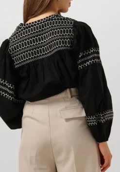 SUMMUM e top top embroidered cotton poplin zwart Clearance