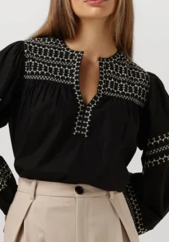SUMMUM e top top embroidered cotton poplin zwart Clearance