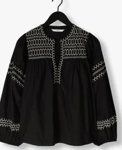 SUMMUM e top top embroidered cotton poplin zwart Clearance