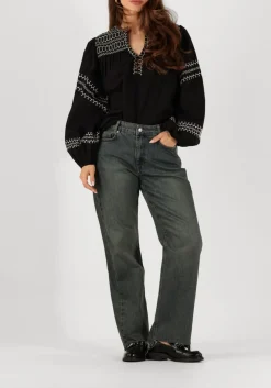 SUMMUM e top top embroidered cotton poplin zwart Clearance