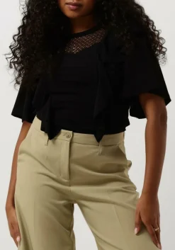 SUMMUM e t-shirt short sleeve ruffle top crepe jersey zwart