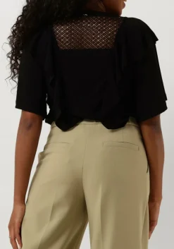 SUMMUM e t-shirt short sleeve ruffle top crepe jersey zwart