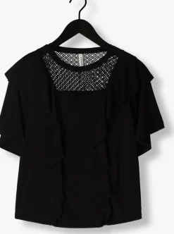 SUMMUM e t-shirt short sleeve ruffle top crepe jersey zwart