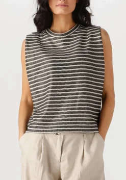 SUMMUM e t-shirt sleeveless top knitted stripe coated zwart Outlet