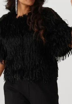 SUMMUM e vest shortsleeve jacket faux feather fur zwart Outlet